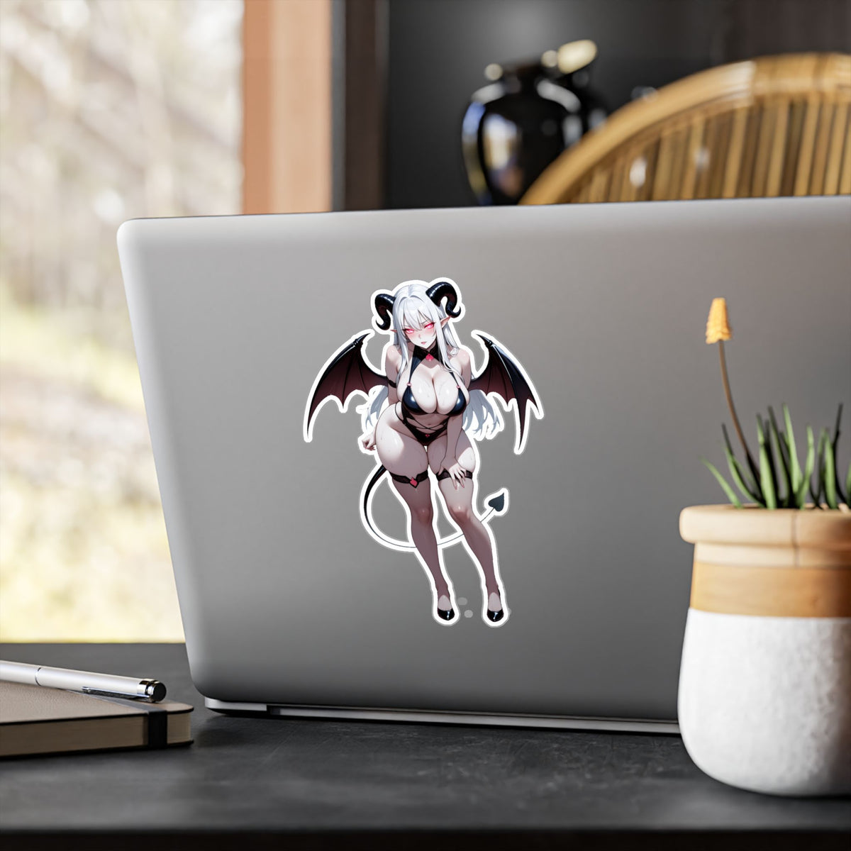 Lewd Pale Succubus Waifu Demon Girl Black Bikini Anime Sticker | NSFW Vinyl Die-Cut