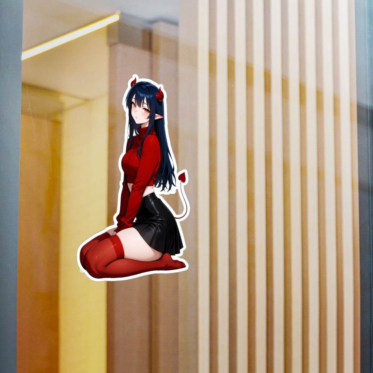 Anime Devil Girl Lofi Waifu Kiss-Cut Vinyl Decal | Cute Demon Sticker