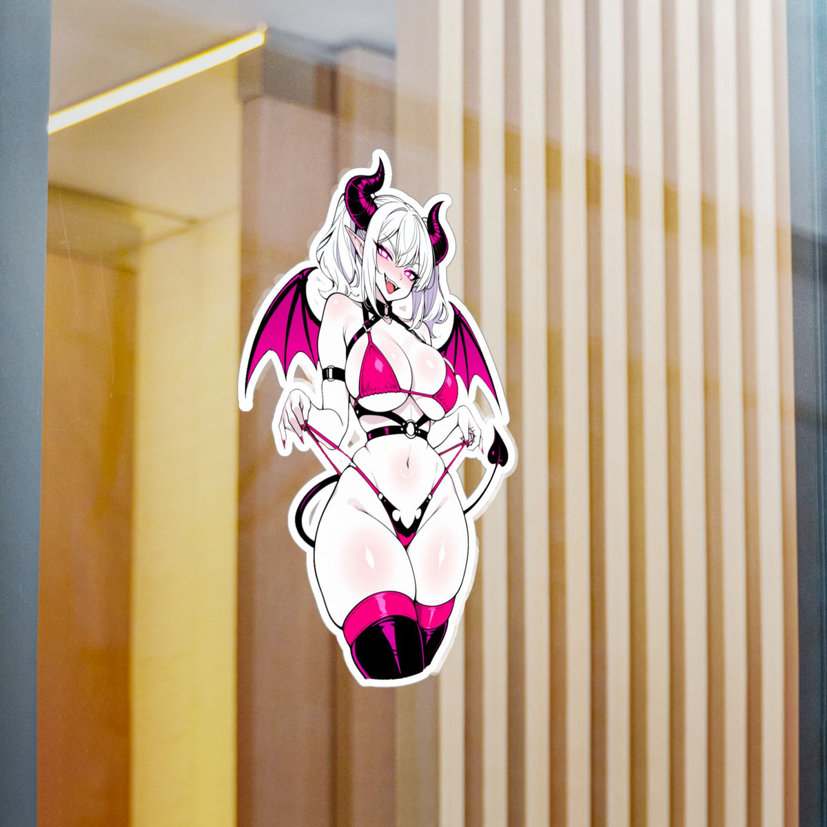 Lewd Pale Succubus Demon Girl Micro Bikini Anime Sticker | NSFW Vinyl Die-Cut