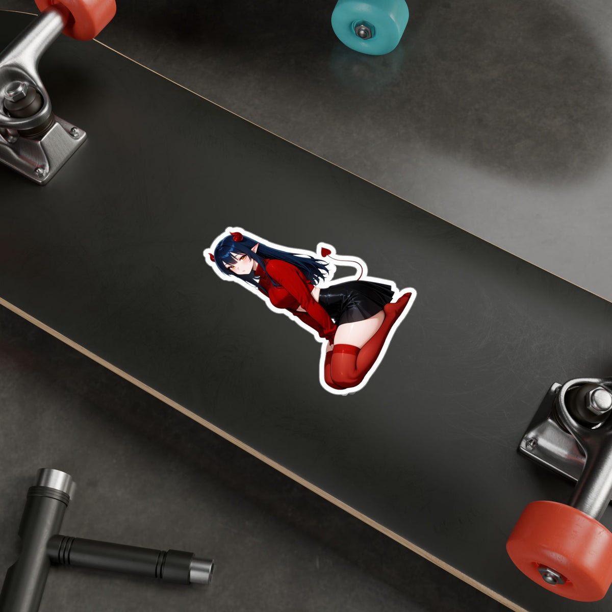 Anime Devil Girl Lofi Waifu Kiss-Cut Vinyl Decal | Cute Demon Sticker